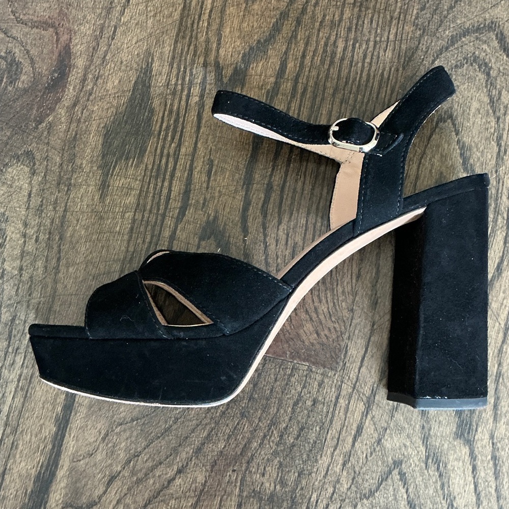 kate spade Black Suede Platform Block Heel Sandals - Picture 4 of 8